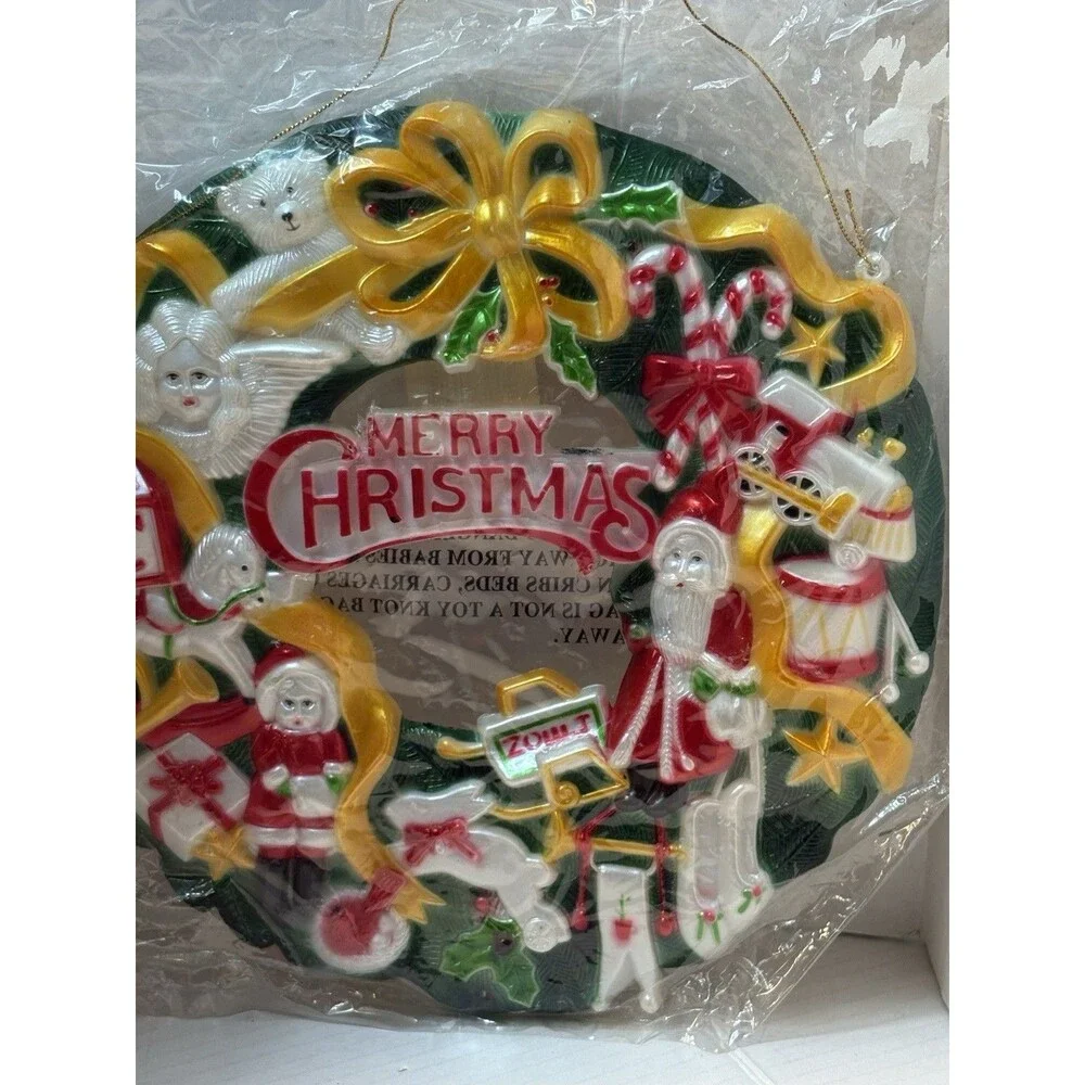 Merry Christmas Wreath Hard Molded decorated Santa Candy Cane Teddy Bear Angel